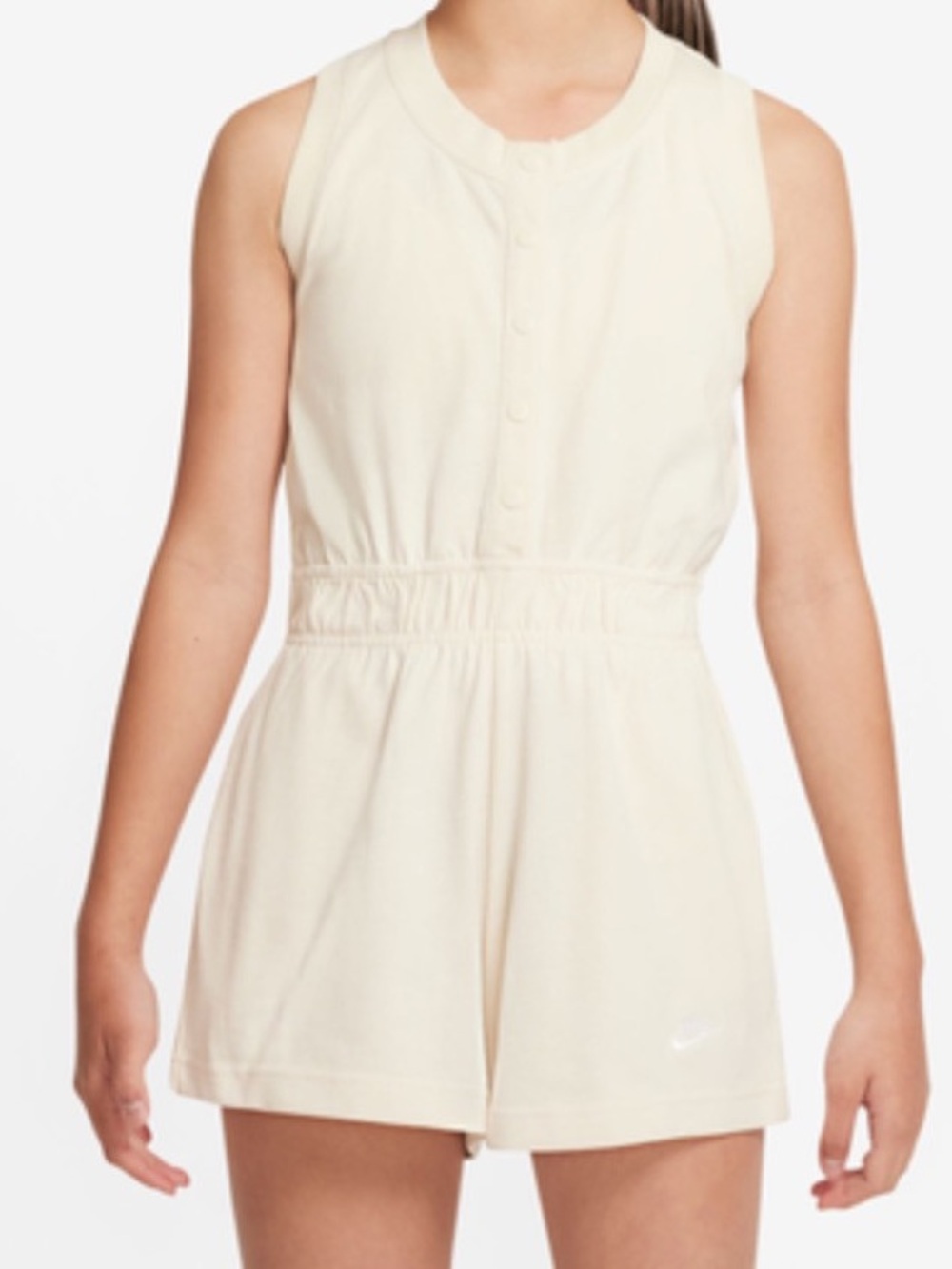 Nike Girls Cream Sleeveless Romper with Elastic Waist